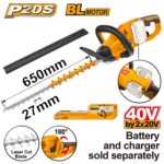 Ingco 40V Li-Ion Cordless Hedge Trimmer