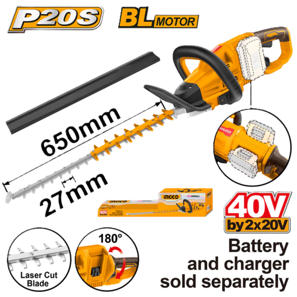 Ingco 40V Li-Ion Cordless Hedge Trimmer